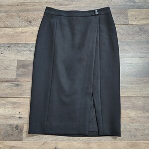 Nordstrom Classiques Entier Black Pencil Skirt Front Slit Size 8 Ponte Knit